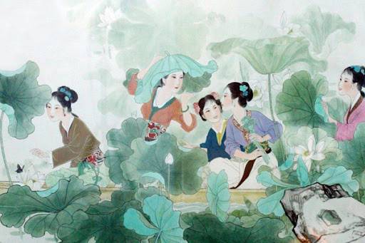 The lotus flowers gently dance in the wind by Bai Juyi